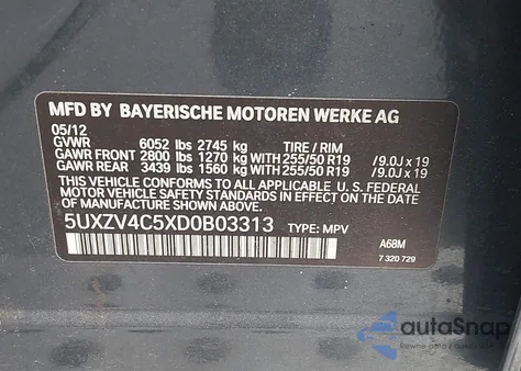 2013 BMW X5 xDrive35I/xDrive35I Premium/xDrive35I Sport Activity from USA, damaged, VIN 5UXZV4C5XD0B03313